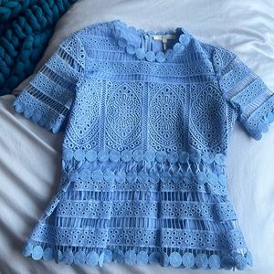 SALE: Maje SZ 2 appliqué and eyelit lace peplum top